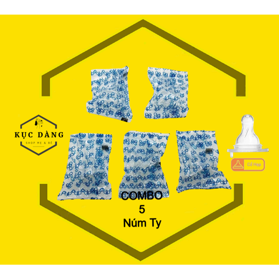 Combo 5 Núm vú Cổ Hẹp Silicon mềm cho bé AGI Size S M L