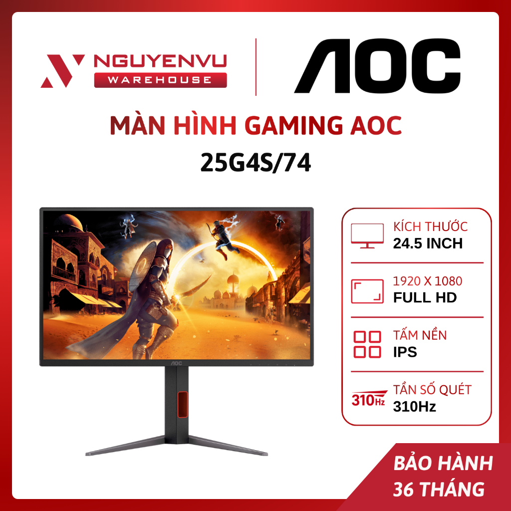 [COMBO] Màn Hình gaming AOC 25G4S/74 24.5 inch ( FHD/IPS/310Hz/0.3ms ) | BẢO HÀNH 3 NĂM | FULL VAT