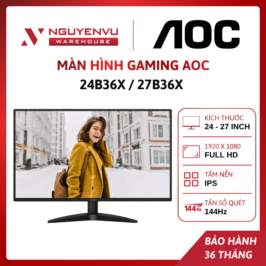 Màn Hình Gaming AOC 24B36X 24 inch / 27B36X 24 inch ( FHD/IPS/144Hz/0.5ms ) | BẢO HÀNH 3 NĂM | FULL 