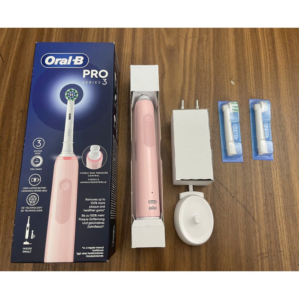 BÀN CHẢI ĐÁNH RĂNG ORAL B PRO SERIES 3 MÀU HỒNG KÈM 2 ĐẦU BÀN CHẢI