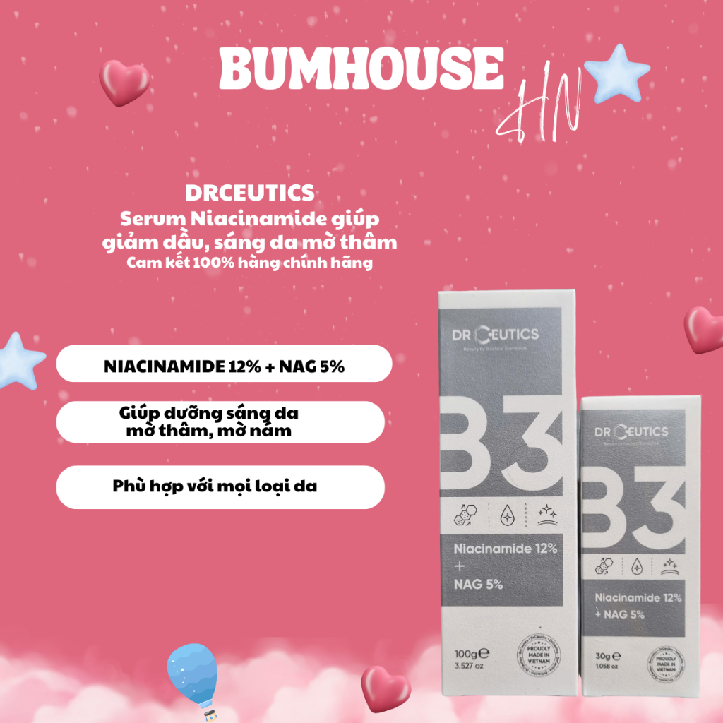 Serum sáng da, kiềm dầu Drceutics Niacinamide 12% DrCeutics (30ml/100ml)