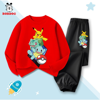 Bộ đồ bé trai BOBDOG dài tay, quần áo chất thun cotton mềm mịn thoáng mát in hình pokemon TW-KS01