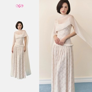 Áo choàng OLV voan mỏng khoác ngoài Ivory Organza Draped Capelet thanh lịch dễ phối (Không kèm đầm)
