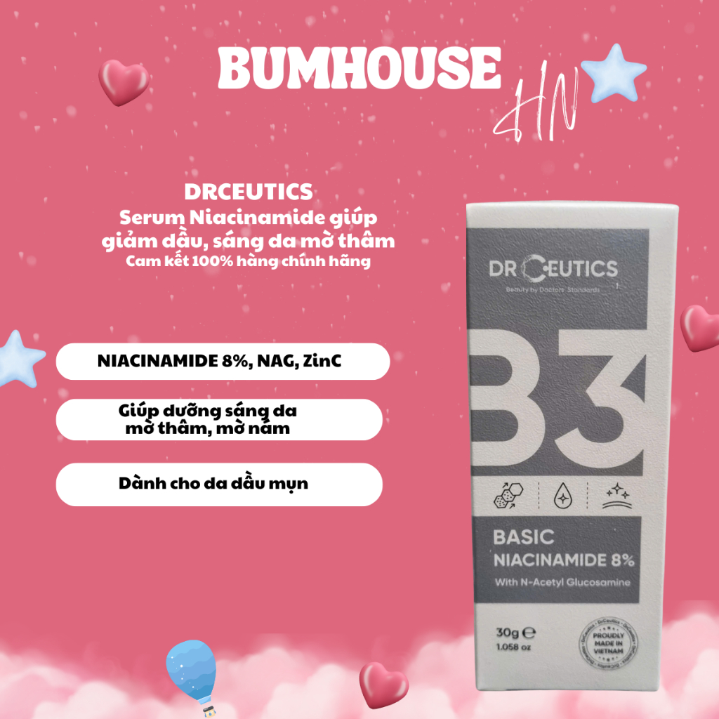 Tinh Chất Niacinamide Basic Niacinamide 8% DrCeutics Cho Da Dầu Mụn 30g