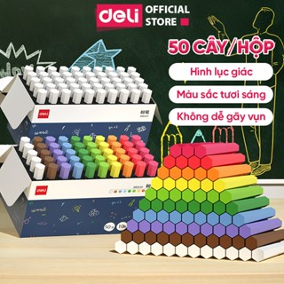 Hộp 50 Phấn Viết Bảng Không Bụi Deli Phấn Trắng Và Phấn Màu Chống Bẩn Tay Dành Cho Học Sinh Giáo Viên 