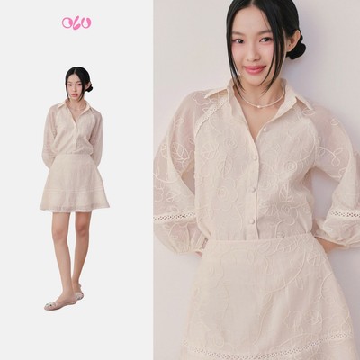 Set OLV áo sơ mi tay dài phối ren & chân váy ngắn Didion phong cách nhẹ nhàng