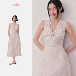  Đầm tơ dài cổ V họa tiết loang Ivory Marble Maxi Dress thanh lịch phù hợp đi chơi OLV 