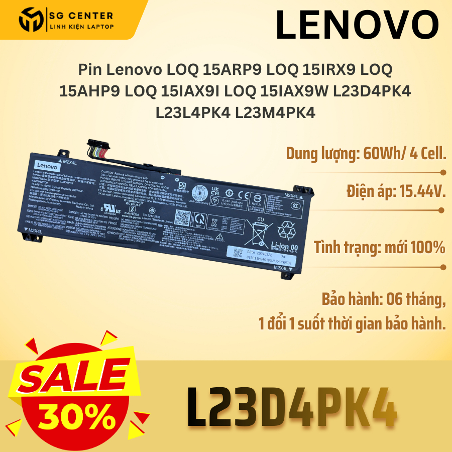 PIN Laptop Lenovo LOQ 15IRX9 15AHP9 15IAX9 15ARP9 L23D4PK4 L23L4PK4 Battery - BH 6 THÁNG