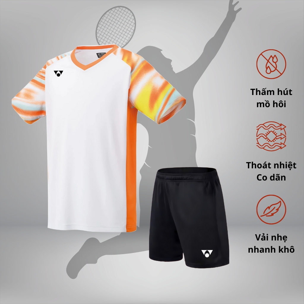 Bộ Quần Áo Cầu Lông Nam Nữ VIỆT NAM Trắng Cam _ Quần Cầu Lông, Áo Cầu Lông Thoáng Khí A30