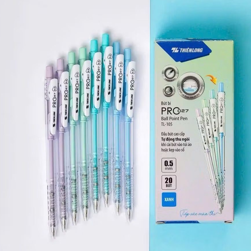 Combo 10 /20 Chiếc Bút bi Thiên Long Pro 105 ngòi cao cấp 0.5mm màu pastel đẹp tự động thu ngòi [ Chính Hãng]
