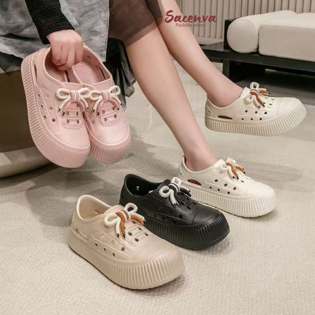 GI05-[ Tặng thêm 4 charm] Giày nhựa dáng thể thao chất liệu Eva mềm nhẹ thoáng khí