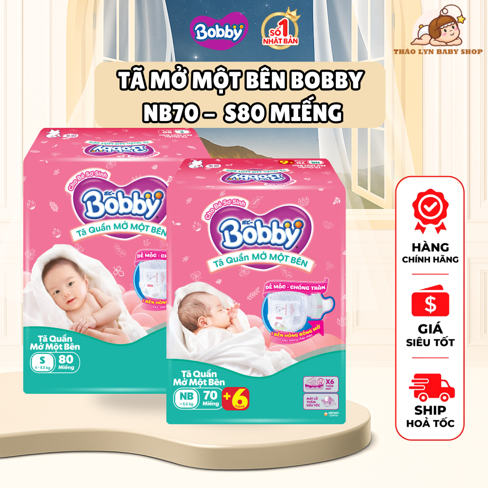 Combo 2 Tã Mở Một Bên Bobby NB70 / S80 Miếng – Đầu Tiên Trên Thế Giới