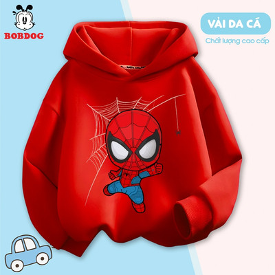 Áo hoodie bé trai BOBDOG, áo thu đông bé trai chất liệu da cá in hình người nhện dễ thương cho bé