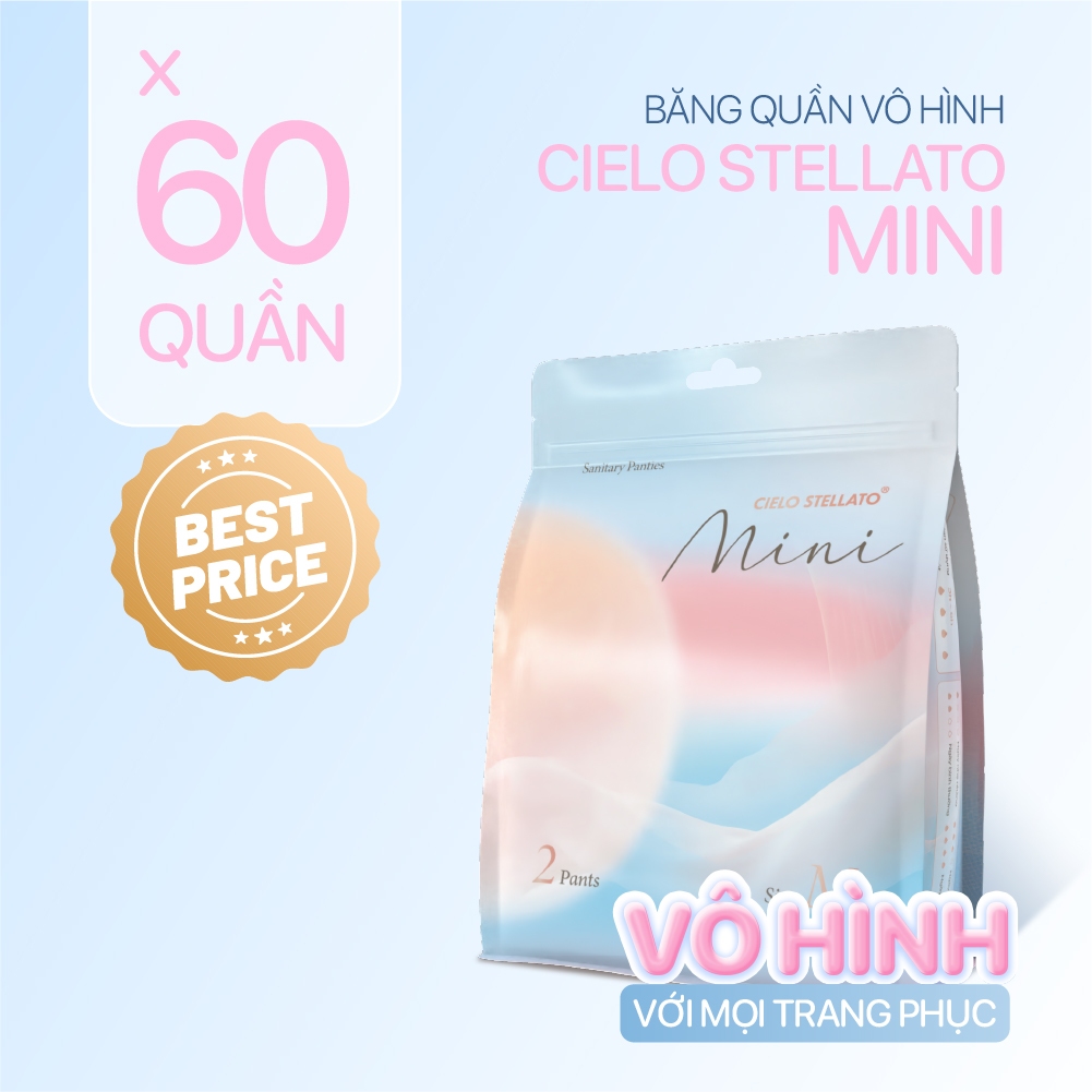 Combo 60 băng vệ sinh quần Cielo Stellato MINI, không viền, mỏng nhẹ, thoáng khí, chống tràn 360
