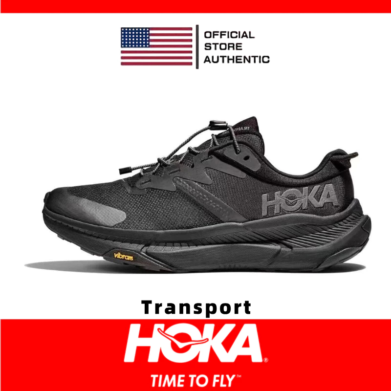 100% Genuine HOKA ONE ONE Transport Unisex Black Outdoor Durable Hiking Shoes