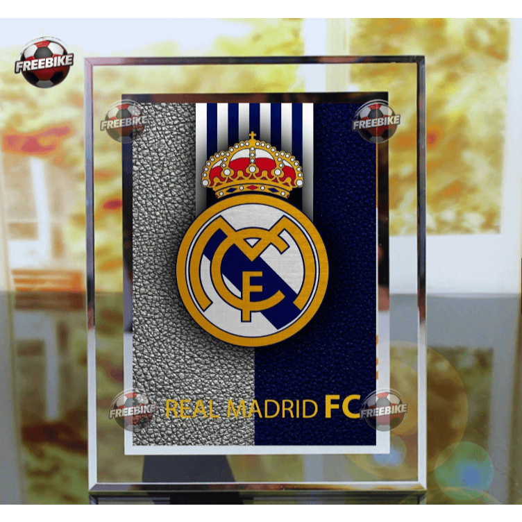 KHUNG POSTER LOGO REAL MADRID BẰNG KÍNH PHA LÊ CAO CẤP