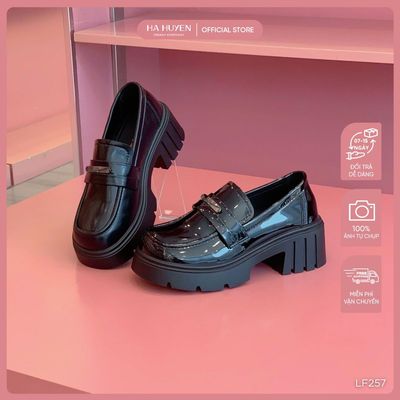 Giày Loafer nữ HÀ HUYỀN da mềm đai ngang gót vuông 5cm - LF257