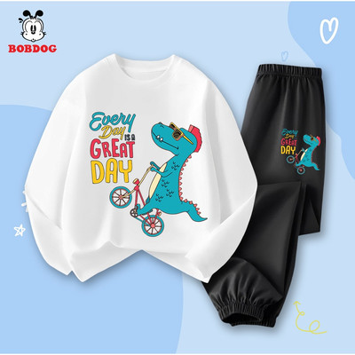 Quần áo thu đông dài tay bé trai BOBDOG quần áo chất thun cotton co giãn in hình khủng long TW-BDO64