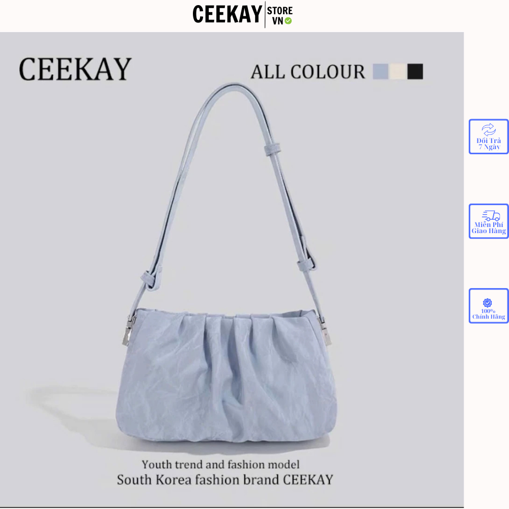 𝑪𝑬𝑬𝑲𝑨𝒀 𝑩𝑨𝑮  Túi Xách Nữ Ceekay Chất Da Mềm Mịn Phối Họa Tiết Nhún Phong Cách Basic Nhẹ Nhàng - Túi Xách Ceekay Kiểu Nhún