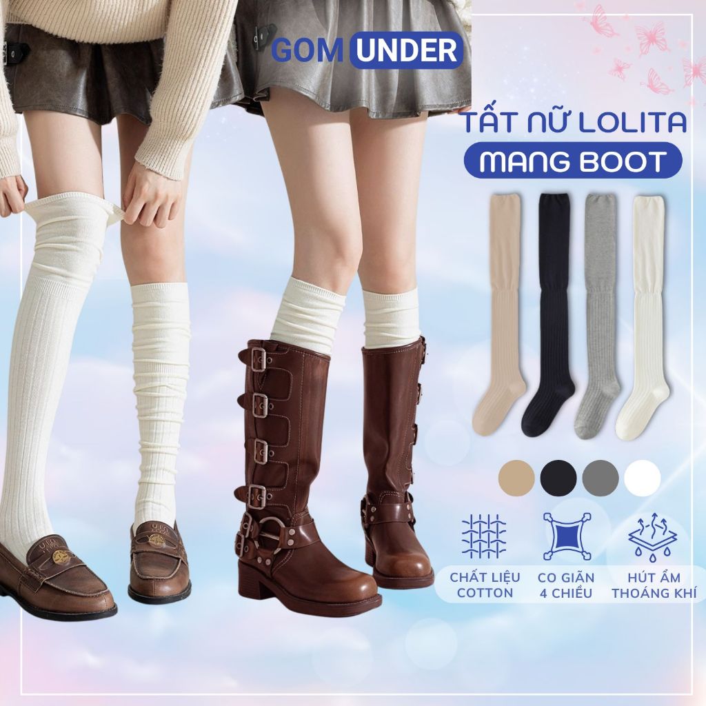Tất đùi nữ cổ cao mang boot GOM UNDER, vớ đùi cao đến đầu gối thời trang mang bốt, phong cách Hàn Qu