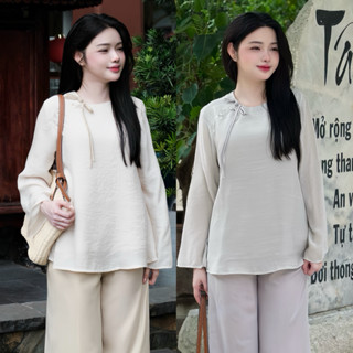  NGỌC DIỆP - Bộ Pháp Phục Xô Linen Phối Quần Lụa Trượt Kết Nơ 