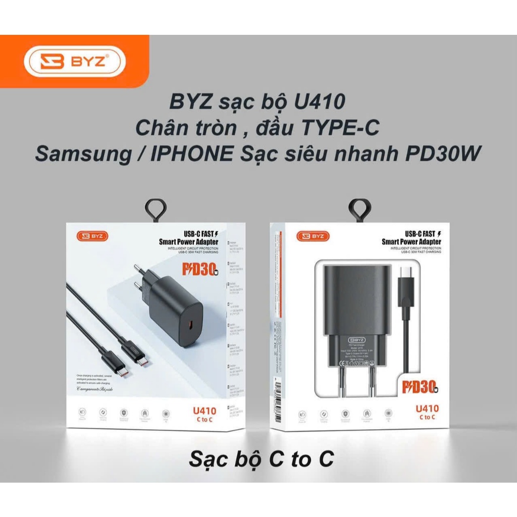 Sạc Bộ Chính Hãng BYZ U410 Chuyên Dùng Samsung/iphone Sac Siêu Nhanh PD30W