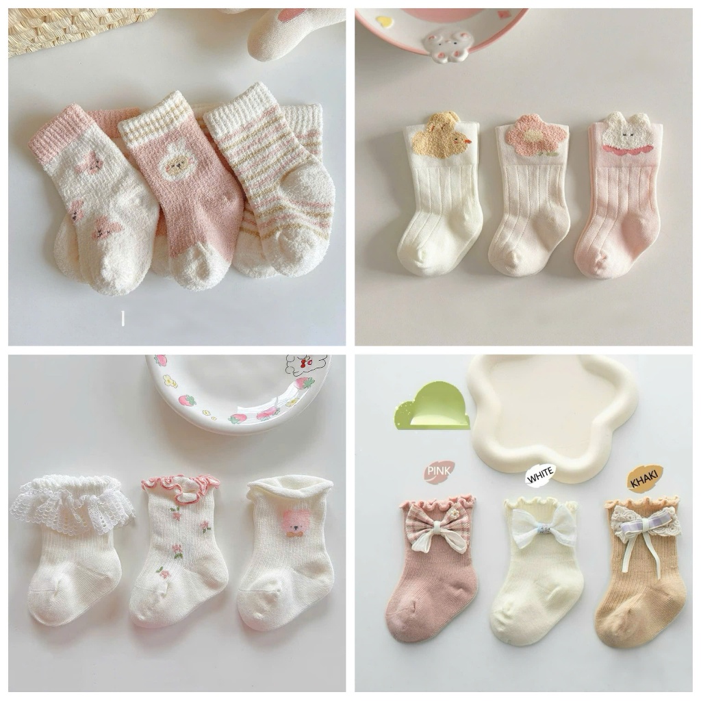 Tất vớ cổ cao, cổ ngắn bé sơ sinh - Tất lưới, tất cotton co giãn 4 chiều
