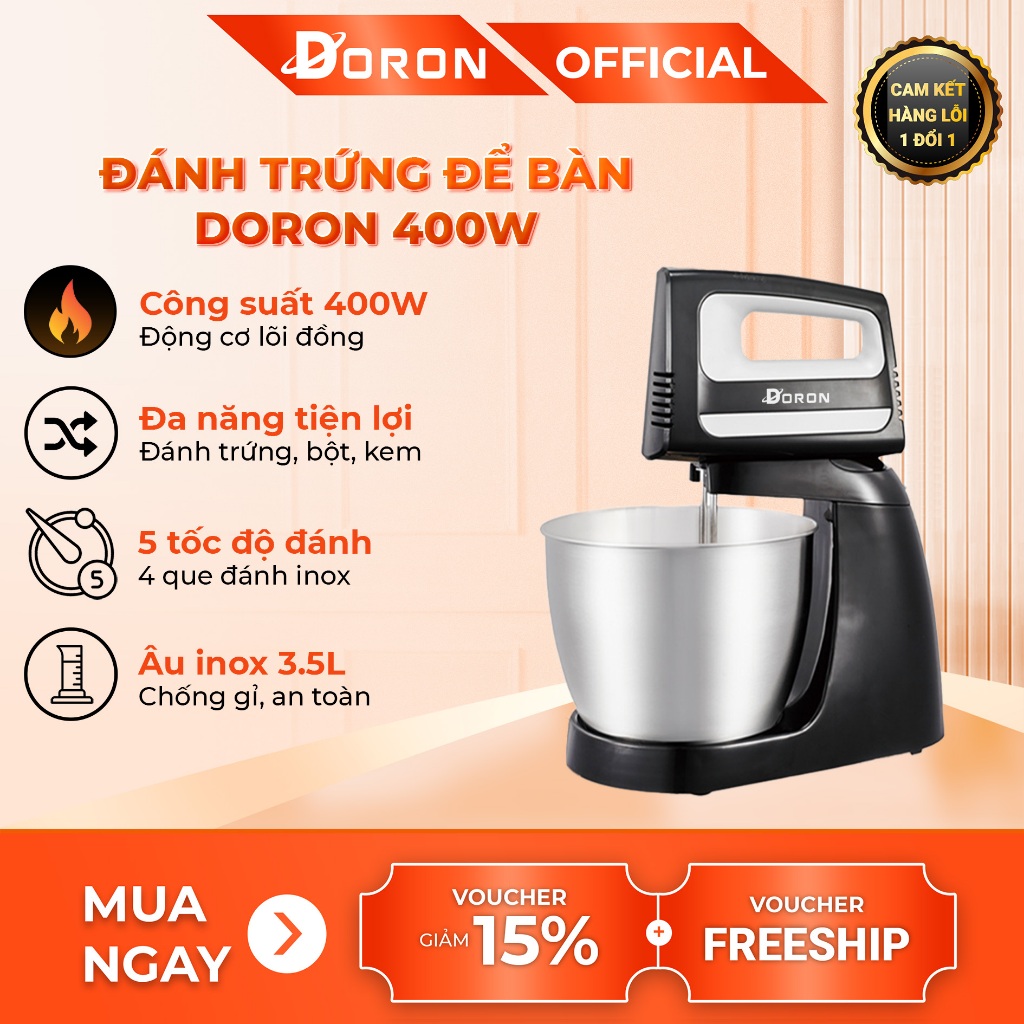 Máy đánh trứng để bàn DORON 400W dung tích 3.5l, tích hợp chế độ cầm tay