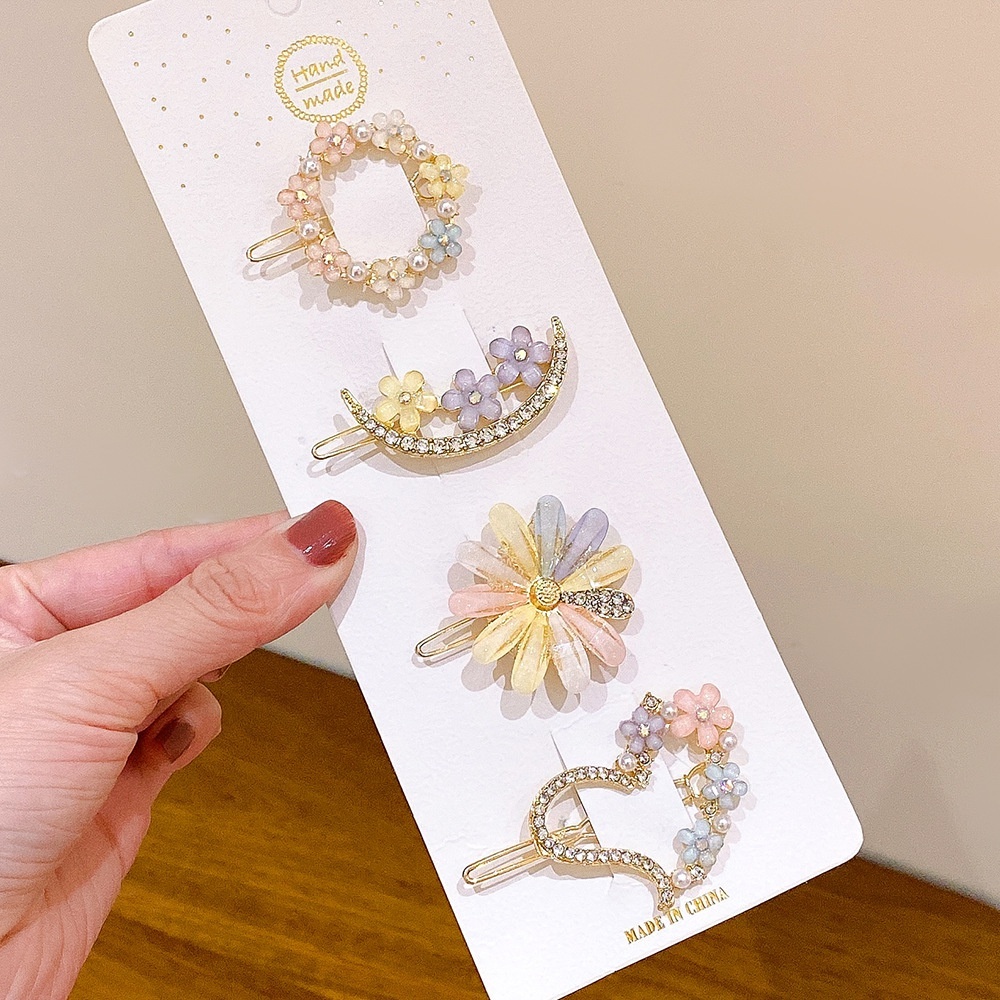 Set 4 kẹp tóc đính đá bông hoa MIYUNA