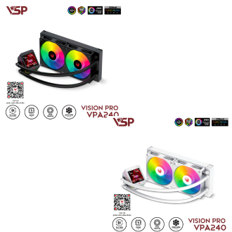 Tản nhiệt nước VSP Vision Pro VPA-240 (Đen/Trắng) – Tản Nhiệt CPU AIO 240mm RGB (Màn hình LCD)