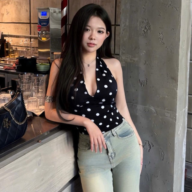 HELIX - Áo cổ yếm chấm bi cột nơ hở lưng - Hera top🎀