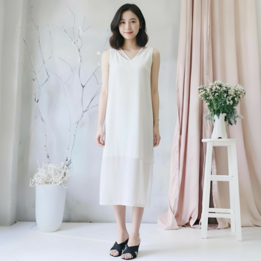 Đầm maxi voan trắng, váy suông, váy vintage (kèm hình thật)
