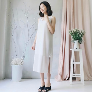 Đầm maxi voan trắng, váy suông, váy vintage (kèm hình thật)