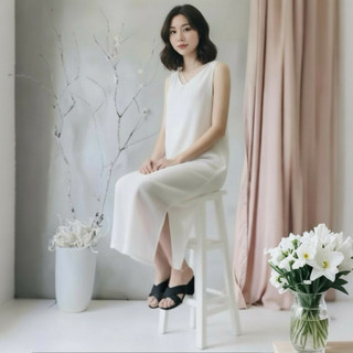 Đầm maxi voan trắng, váy suông, váy vintage (kèm hình thật)