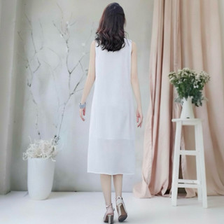 Đầm maxi voan trắng, váy suông, váy vintage (kèm hình thật)
