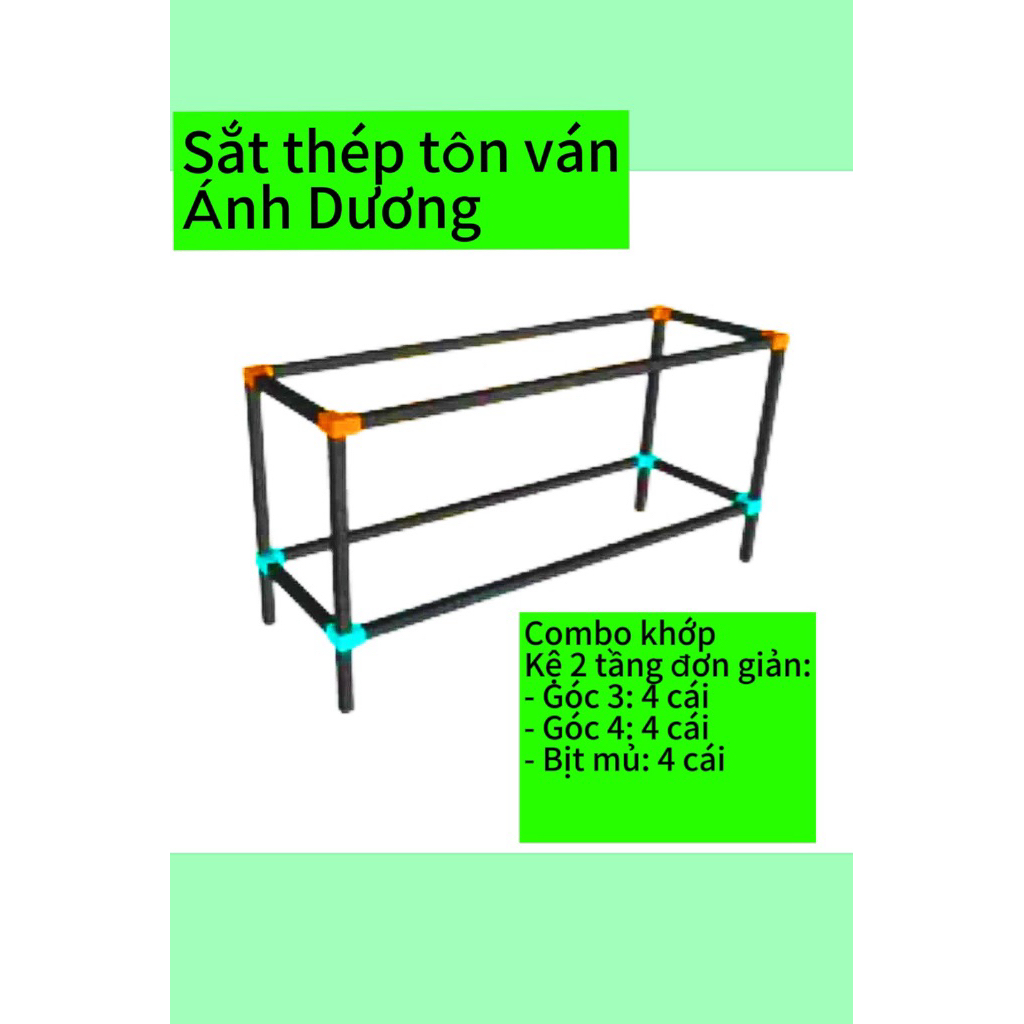 Combo Khớp nối sắt hộp vuông 20x20, 25x25 Kệ 2 tầng 1 khoang