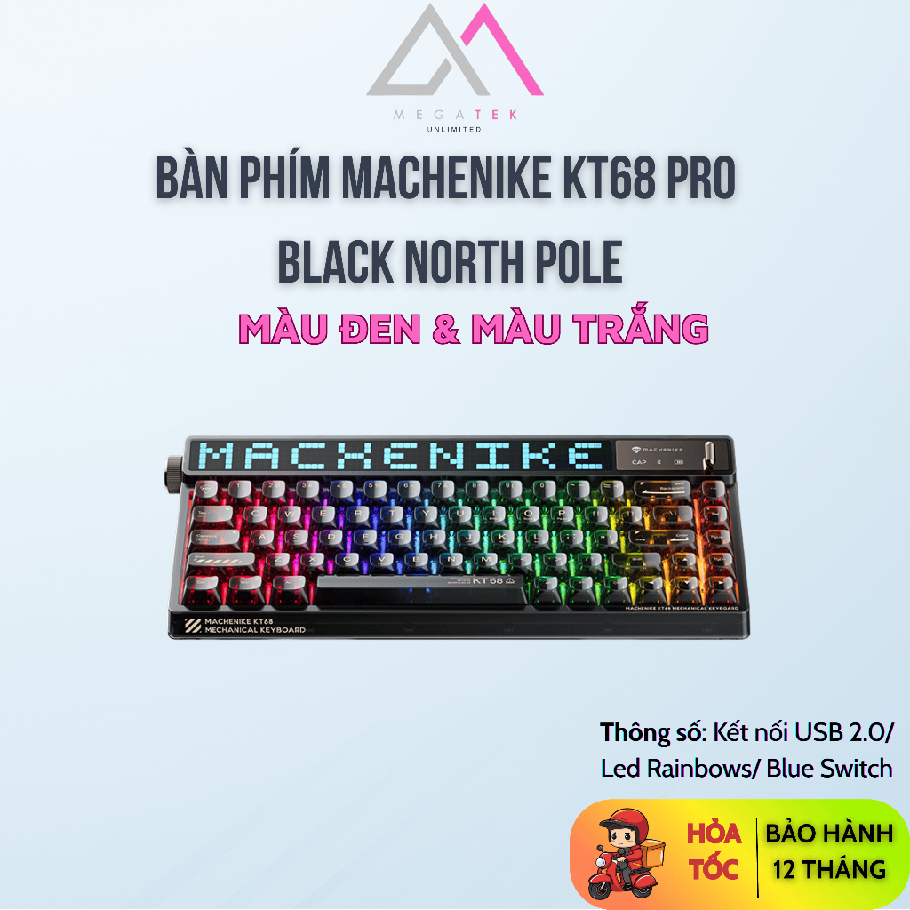 Bàn phím Machenike KT68 Pro Black North Pole (3 kết nối | màn hình LED)  - Hàng chính hãng - BH 18 t