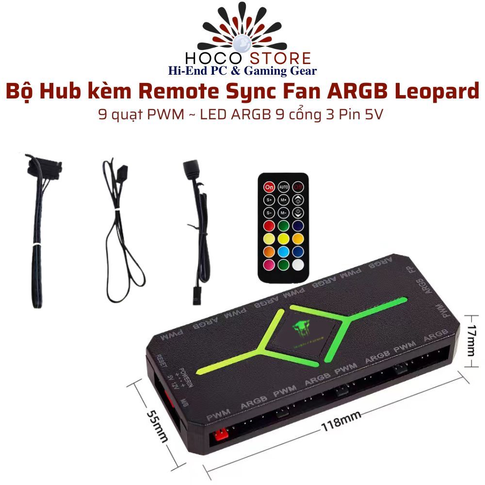 Bộ Hub Fan Leopard 9 Fan ARGB PWM – Remote – Đồng bộ Main 5V l Hoco PC