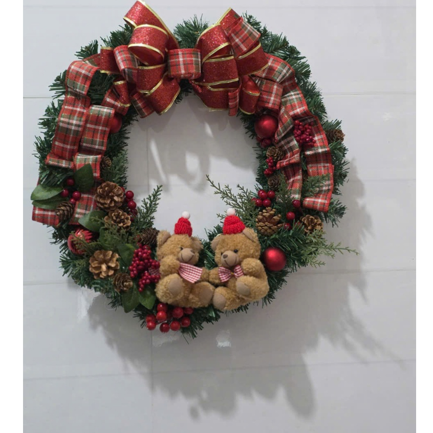 [Kèm Đèn] Vòng Hoa 50CM Trang Trí Giáng Sinh VDP01, Vòng Nguyệt Quế Treo Cửa, Treo Tường Mùa Noel DP