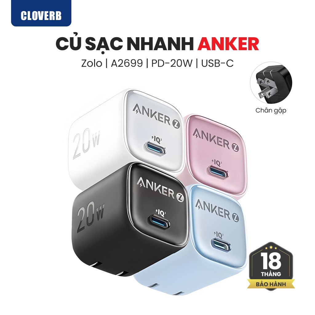 Củ sạc Anker Zolo A2699 - GaN 20W Chân Gập - Dành cho iPhone 17/16/iPad - CloverB