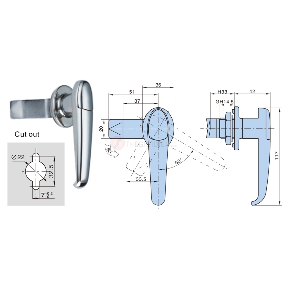 Khóa MS 308 to / MS 308 -1 / khóa tay xoay / Khóa tủ điện / Khóa tủ cứu hỏa
