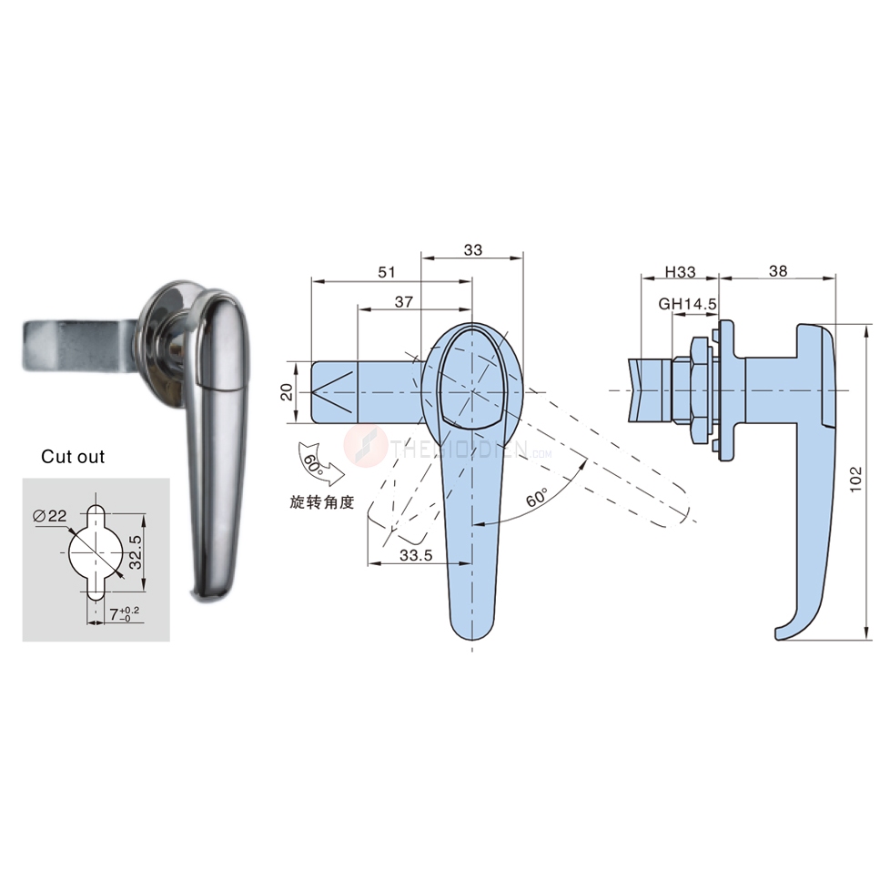 Khóa MS 308 nhỏ / MS 308 -2 / khóa tay xoay / Khóa tủ điện / Khóa tủ cứu hỏa
