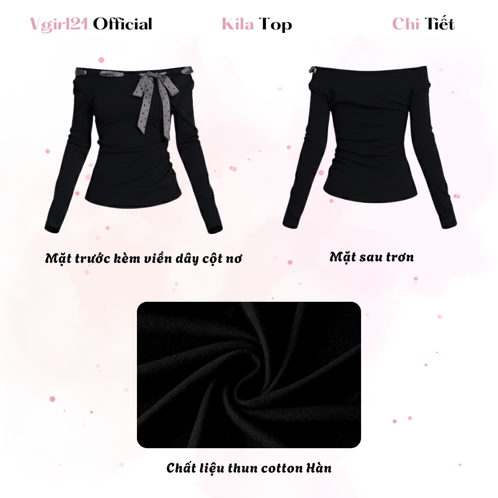 [Deal Mở Bán] - KILA TOP - Áo Nữ Tay Dài Vgirl Bẹt Vai Kèm Dây Hoạ Tiết Chấm Bi Freesize Dễ Phối Đồ Douyin | BigBuy360 - bigbuy360.vn