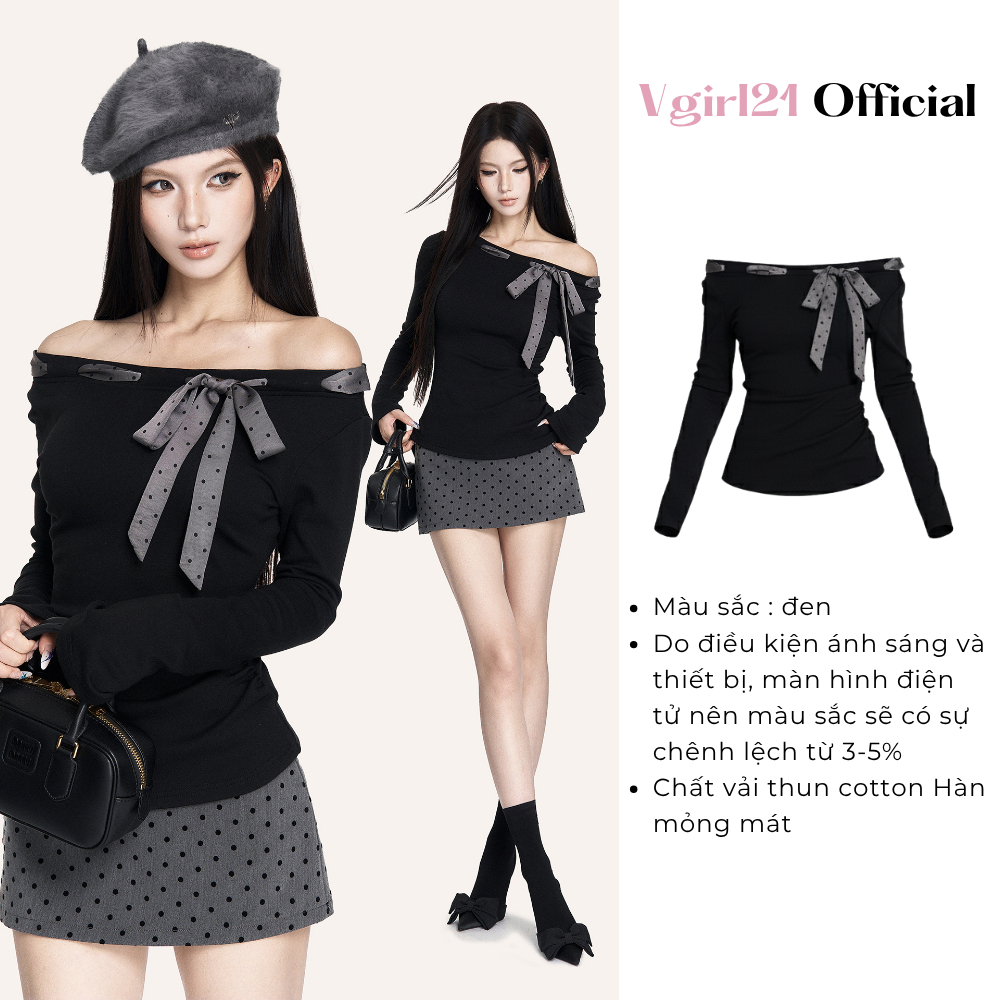 [Deal Mở Bán] - KILA TOP - Áo Nữ Tay Dài Vgirl Bẹt Vai Kèm Dây Hoạ Tiết Chấm Bi Freesize Dễ Phối Đồ Douyin | BigBuy360 - bigbuy360.vn