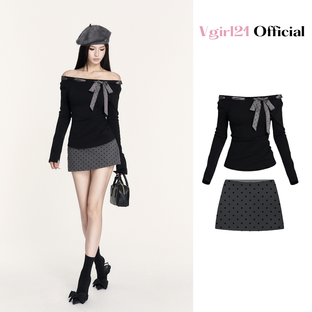 [Deal Mở Bán] - KILA TOP - Áo Nữ Tay Dài Vgirl Bẹt Vai Kèm Dây Hoạ Tiết Chấm Bi Freesize Dễ Phối Đồ Douyin | BigBuy360 - bigbuy360.vn