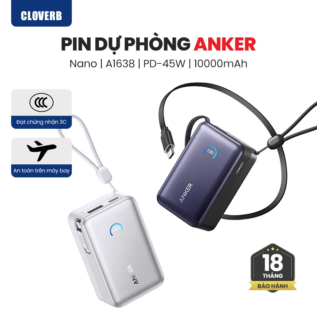 Pin sạc dự phòng Anker Nano A1638 - 10000mAh/45W - Dành cho iPhone 17/16/15 Series/iPad - CloverB