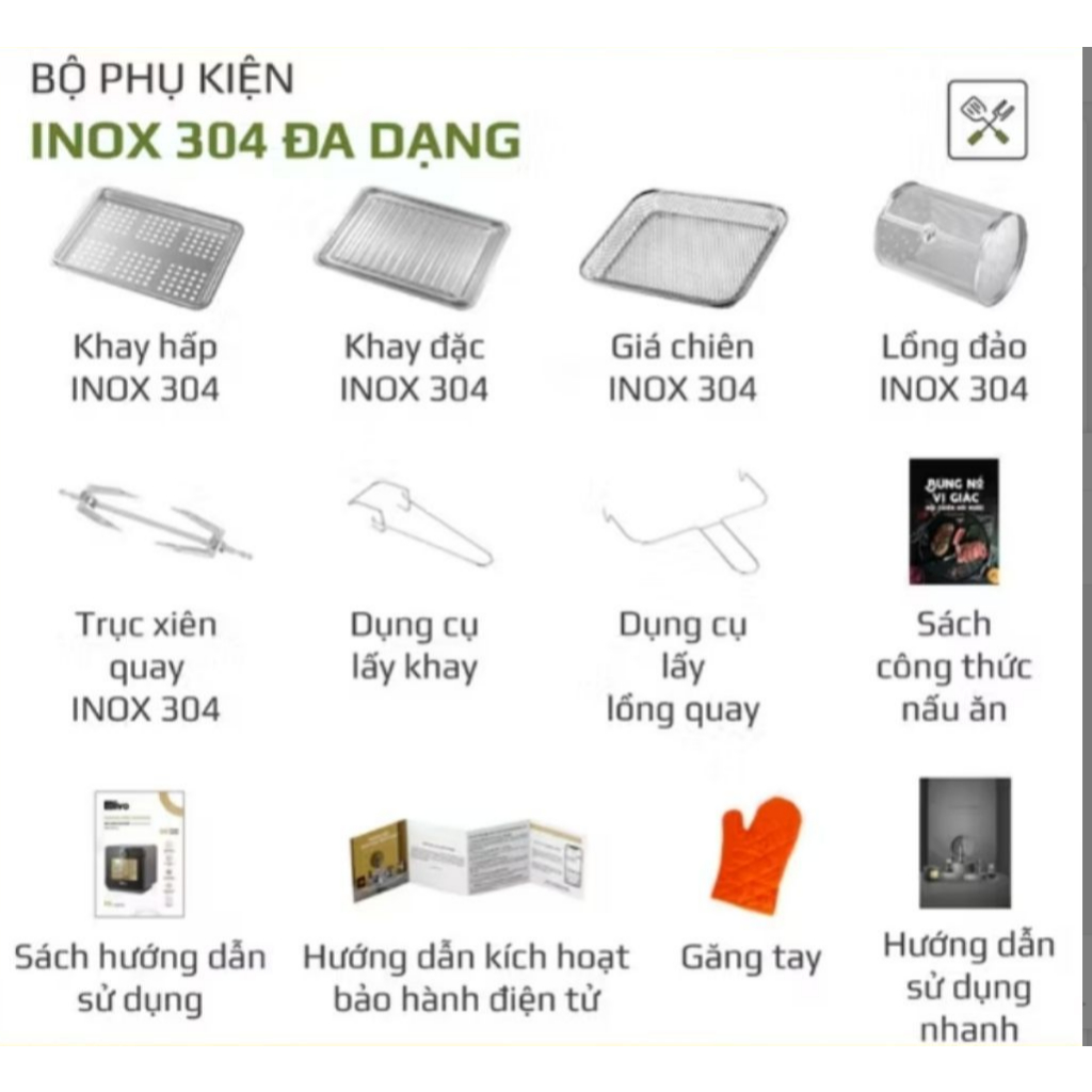 Bộ Phụ Kiện Nồi Chiên Hơi Nước OLIVO SF16, OLIVO SF1600 hàng tặng