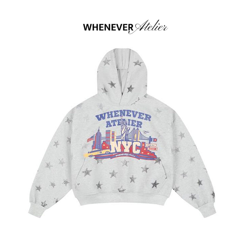 "WHENEVER" Áo Hoodie Whenever Atelier Star Form Boxy Unisex / Grey
