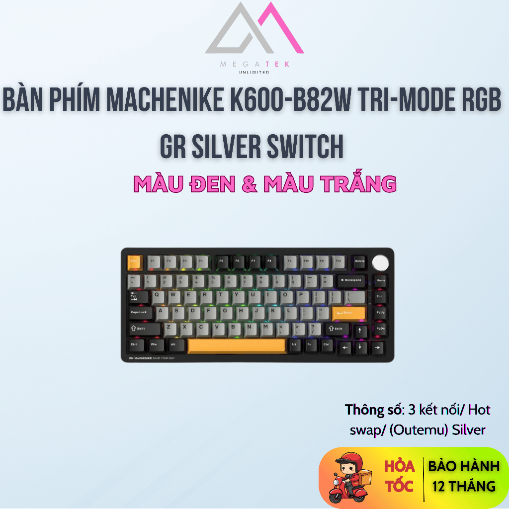Bàn phím Machenike K600-B82W Tri-mode RGB GR Silver Switch (3 kết nối|Hot swap|Silver) - Hàng chính 