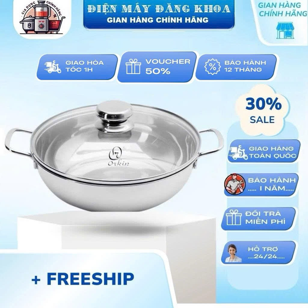 Chảo lẩu Inox 3 đáy từ Orkin 30cm